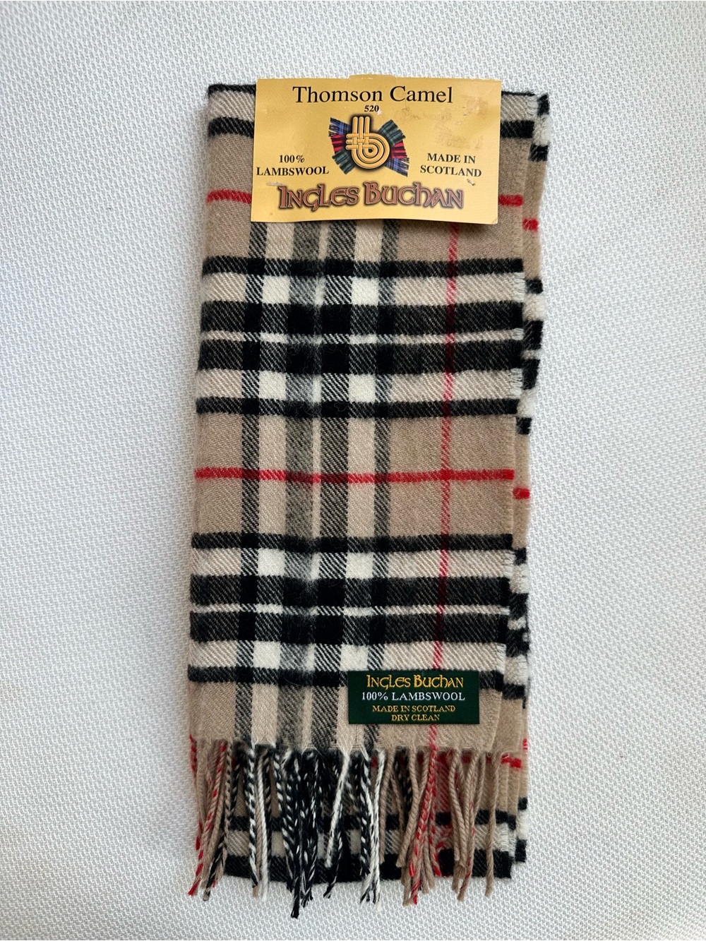 NWT 100% Lambswool Ingles Buchanan Plaid Tartan Scotland Thomson Camel Plaid Tan